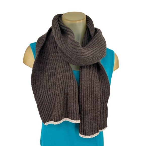 Coyuchi Brown Ribbed winter 100% Wool sweater Scarf  wrap 9 X 70 - Picture 2 of 6